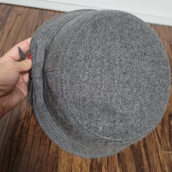 Marie Claire Boutique Wool Blend Bucket Hat Gray Bow Detail Retro Style Womens - Picture 3 of 6